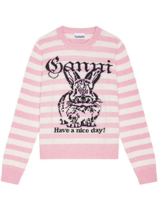 Ganni Striped Graphic Wool Bunny Jumper
