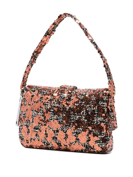 La Milanesa Sequin-embellished buckle shoulder bag