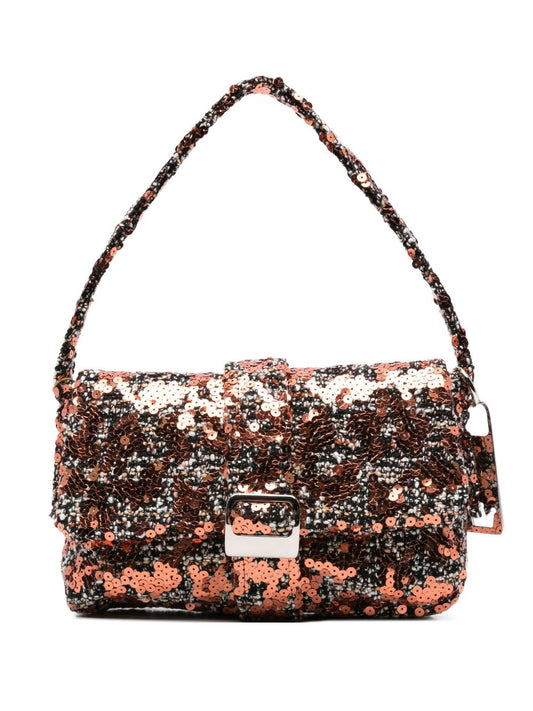 La Milanesa Sequin-embellished buckle shoulder bag
