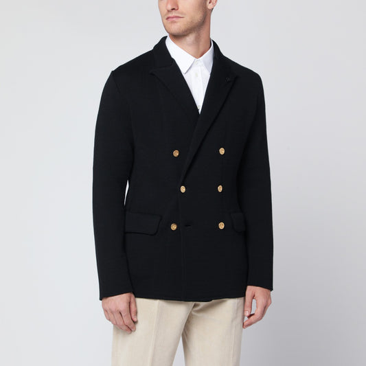 Lardini Black wool knit double-breasted jacket