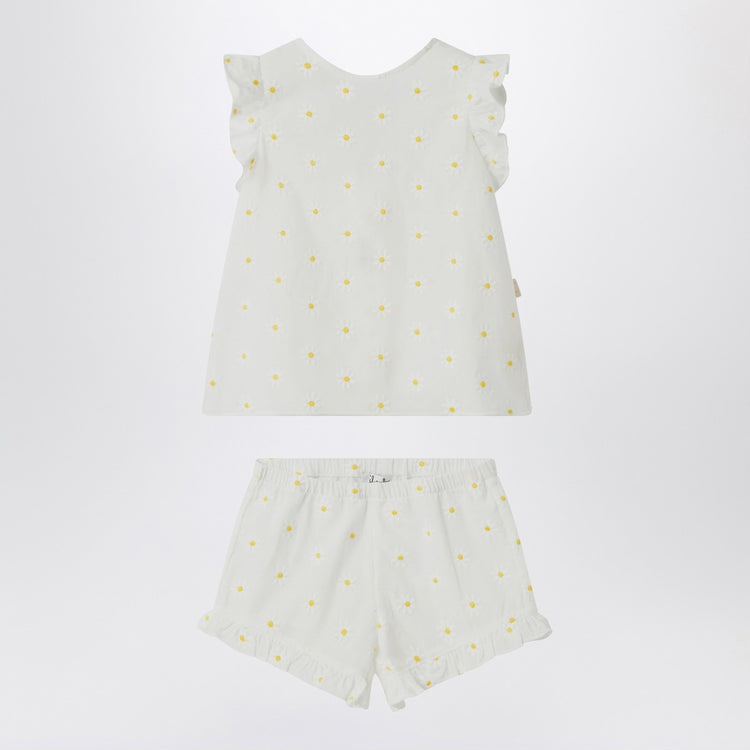 Il Gufo Two-piece white set with floral embroidery