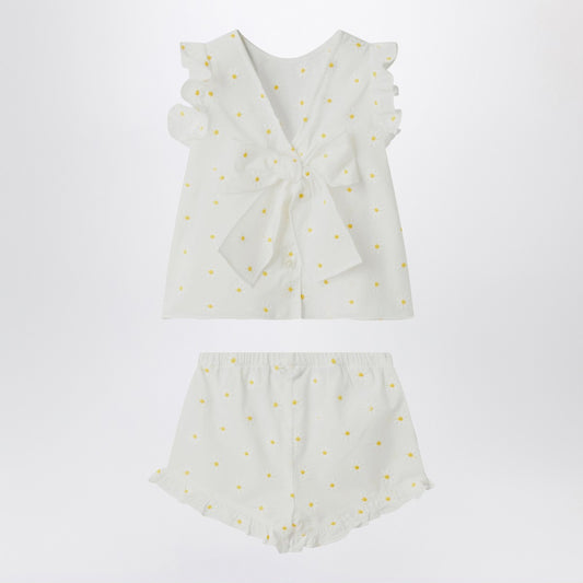 Il Gufo Two-piece white set with floral embroidery