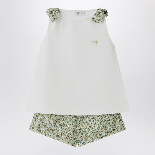 Il Gufo Two-piece white set in Liberty fabric