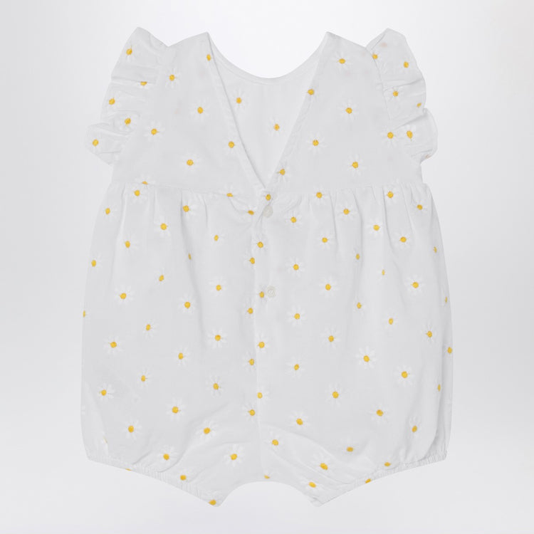 Il Gufo White romper with floral embroidery