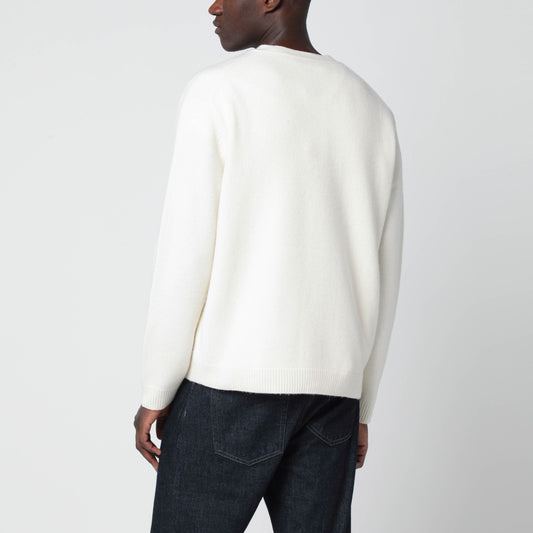 Maison Kitsuné Ecru wool cardigan with Fox Head intarsia