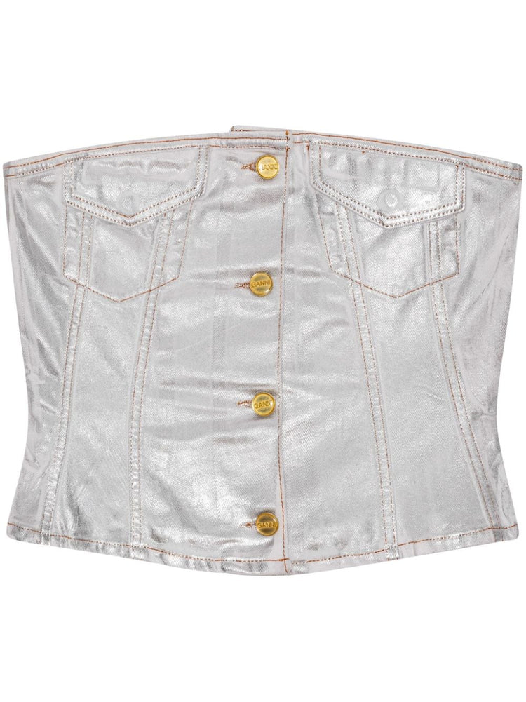 Ganni Silver Foil Denim Corsage