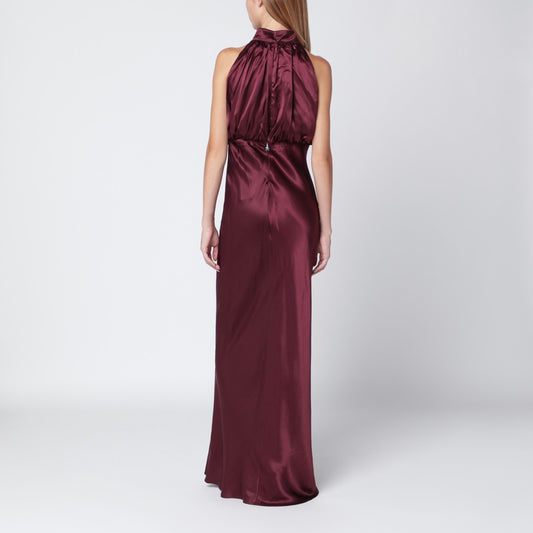 ROTATE Birger Christensen Bordeaux long silk dress
