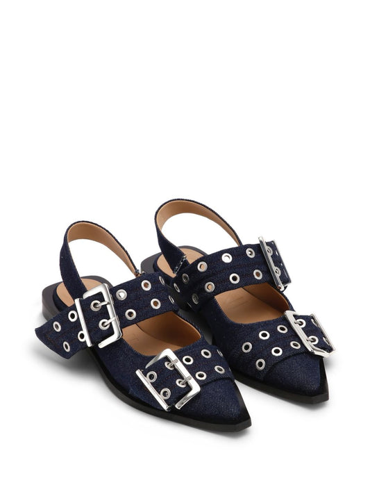Ganni Denim Feminine Buckle Ballerinas
