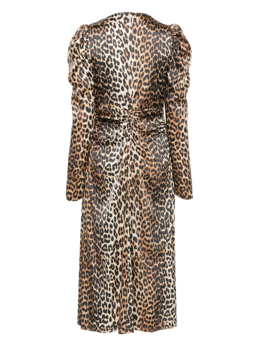Ganni leopard-print Ruched Midi Dress