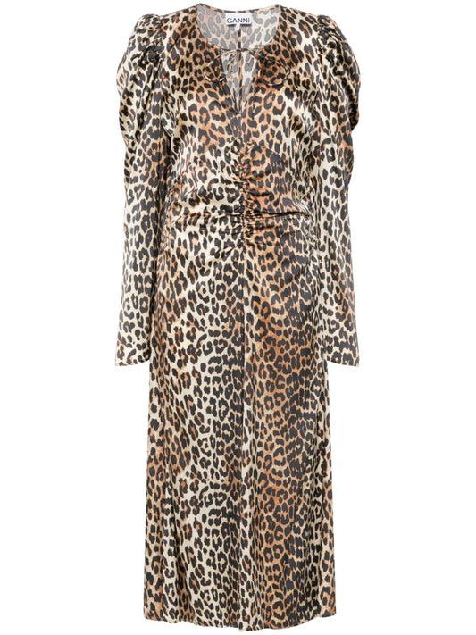Ganni leopard-print Ruched Midi Dress
