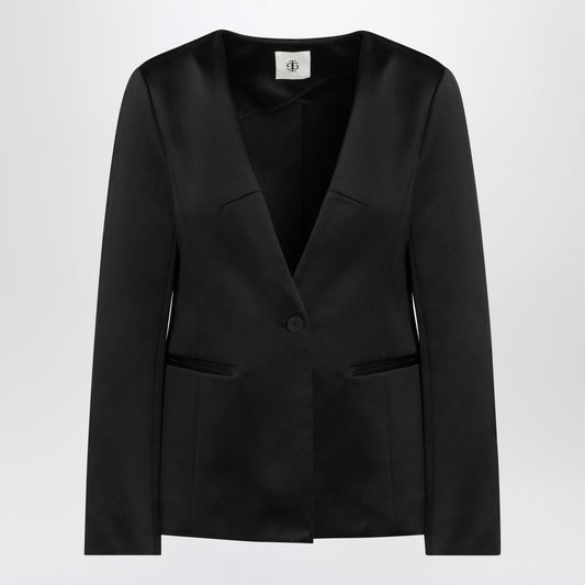 the garment Black single breasted cotton blend jacket