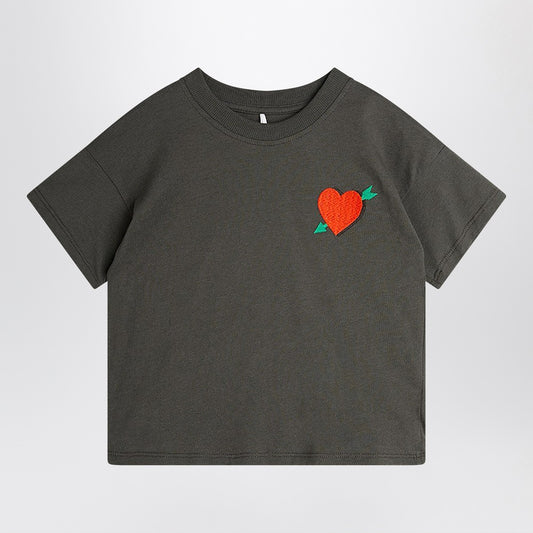 Mini Rodini faded black t-shirt with heart embroidery and arrow