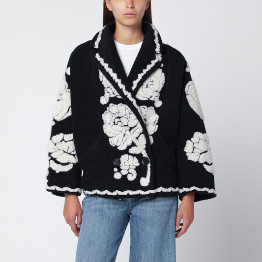 FARM Rio Black short coat with floral embroidery