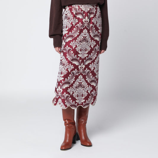 FARM Rio Bordeaux jacquard midi skirt
