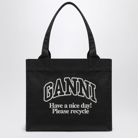 GANNI Large black canvas tote bag