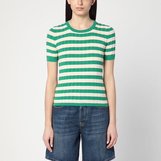 Roberto Collina Green/ivory striped sweater in cotton