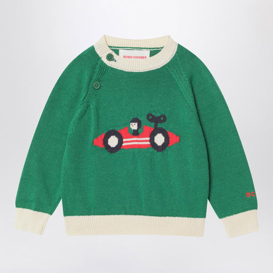 Bobo Choses Green cotton Race Car sweater