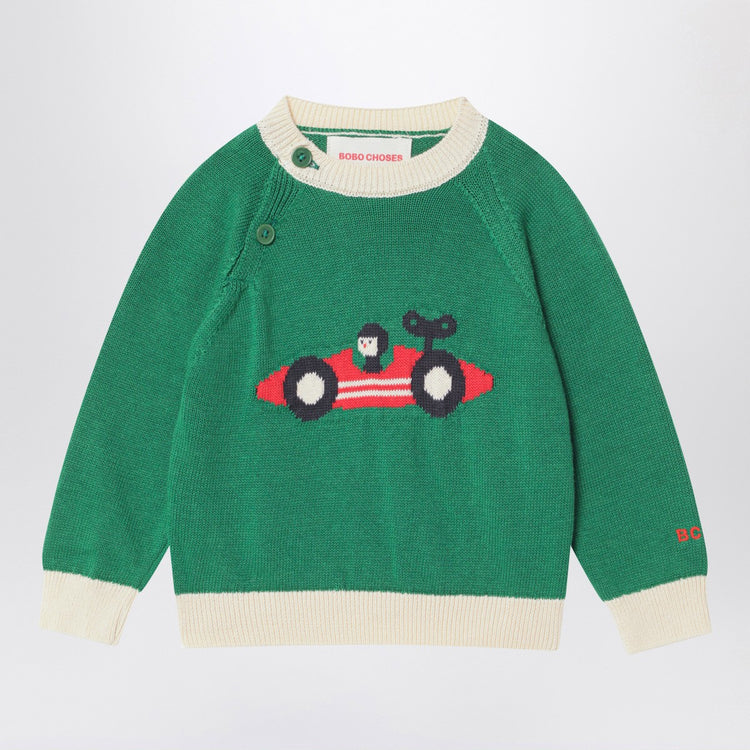 Bobo Choses Green cotton Race Car sweater