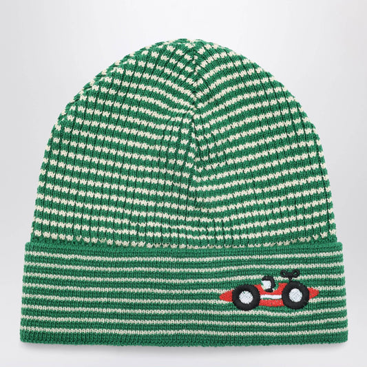 Bobo Choses Green/white striped Race Car beanie