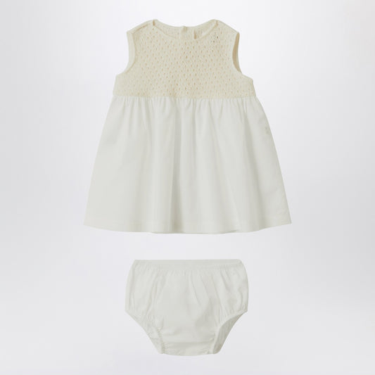 Teddy & Minou Cream-colored openwork knit dress with voile