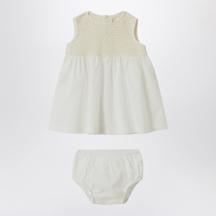 Teddy & Minou Cream-colored openwork knit dress with voile