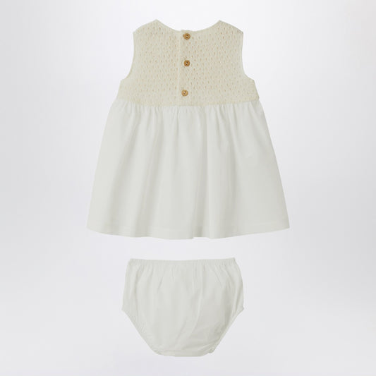 Teddy & Minou Cream-colored openwork knit dress with voile