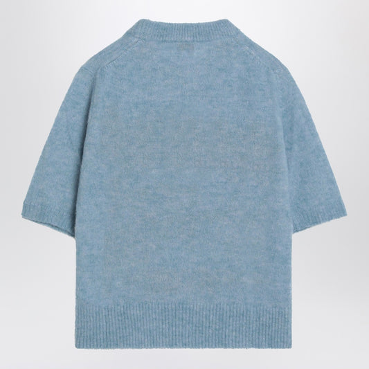 GANNI Light blue sweater with alpaca blend logo