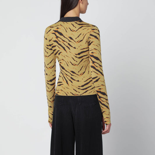 GANNI Khaki zebra-print polo