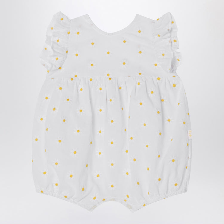 Il Gufo White romper with floral embroidery