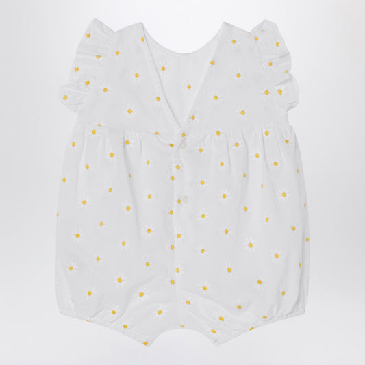 Il Gufo White romper with floral embroidery