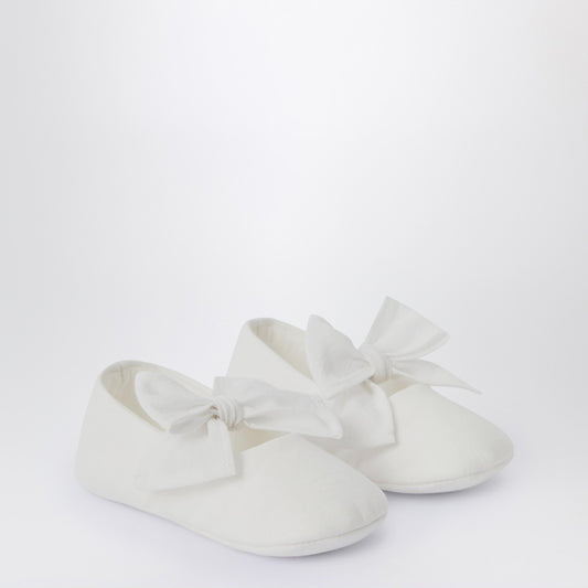 Il Gufo White Newborn Shoe with Bow