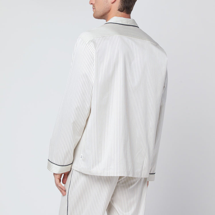 Tekla Brown and white striped pyjama shirt